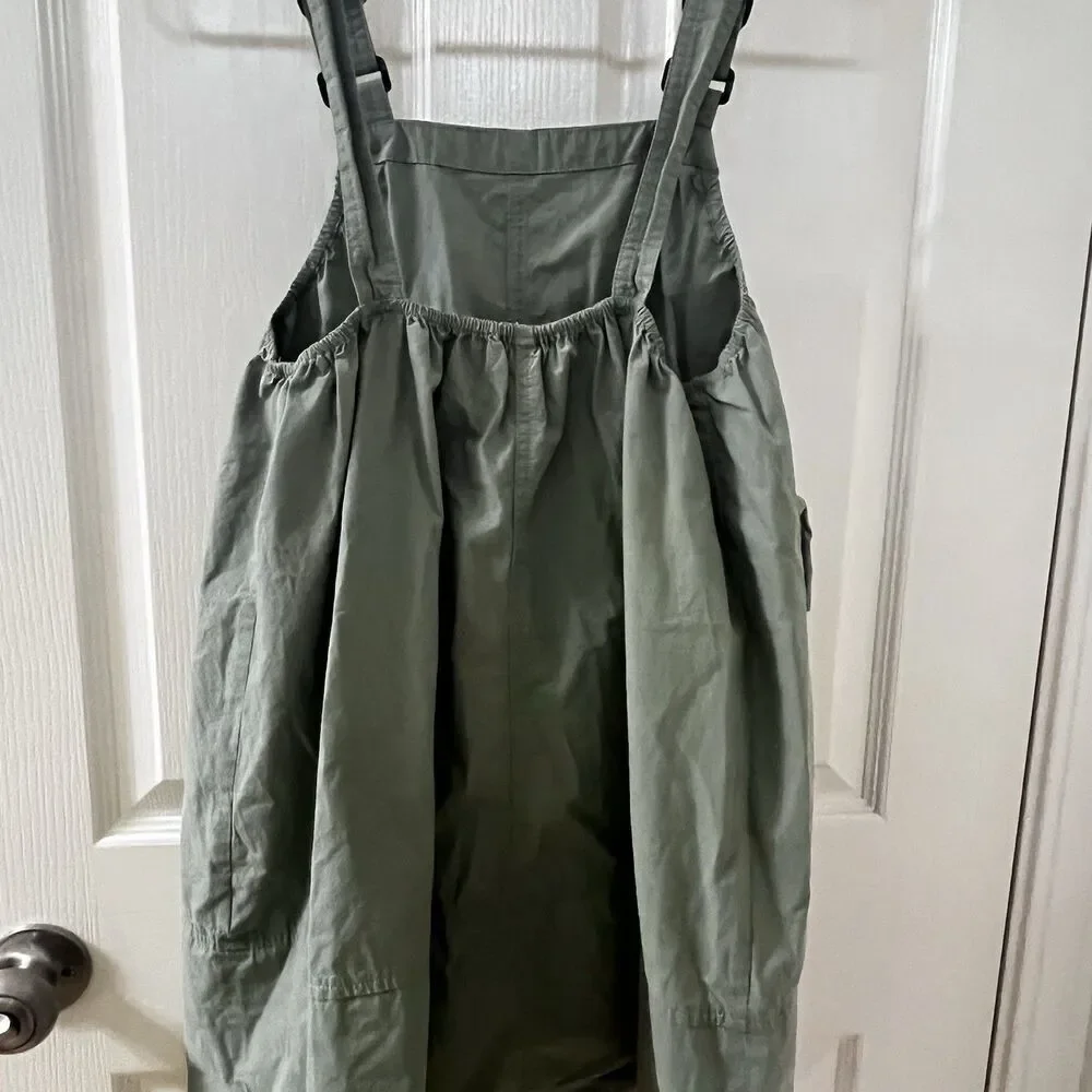 Zara Girls Green Technical Parachute Pocket Pinafore Overall Dress Size 11-12